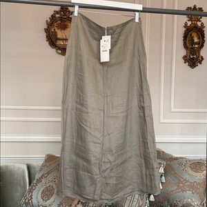 Zara 100% Linen Midi SKIRT ZW COLLECTION SIZE M NWT